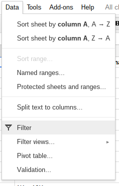 now we filter on column a so that we can narrow our keywords to get rid of the broad search terms