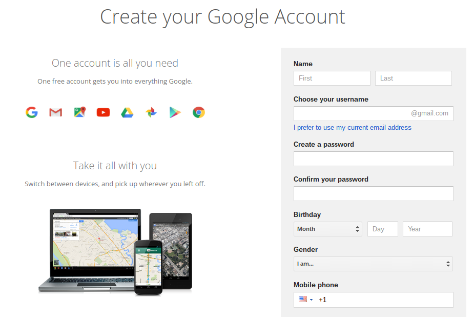 google webmaster tools create account form