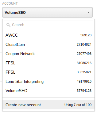 select create new account from the google analytics admin screen