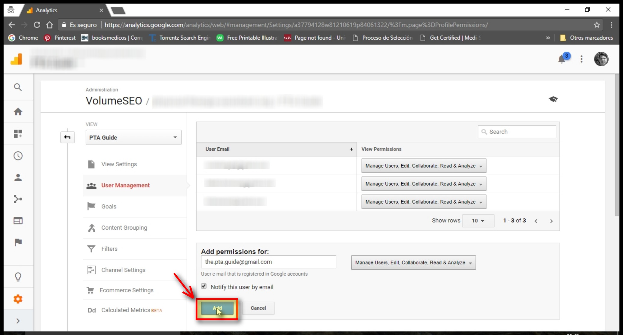 Notify new google analytics user by email