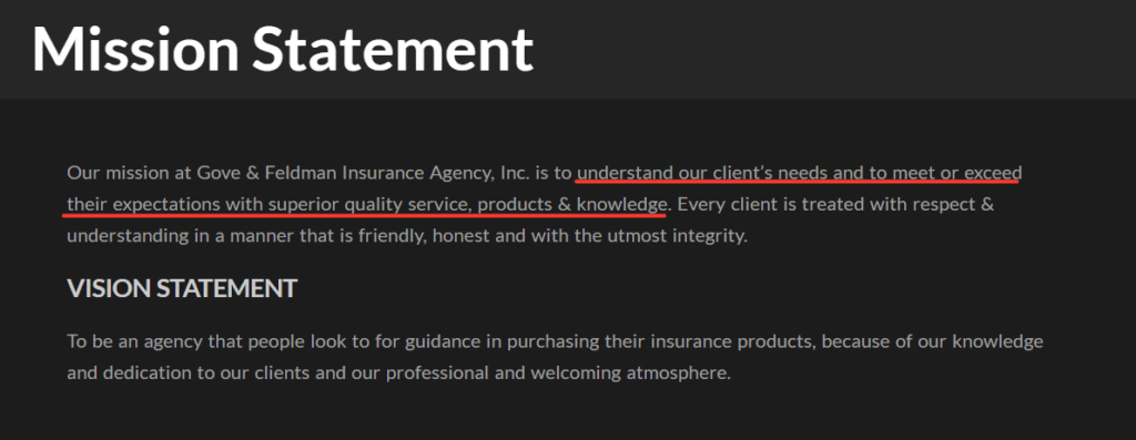 general example of insurance company value statement