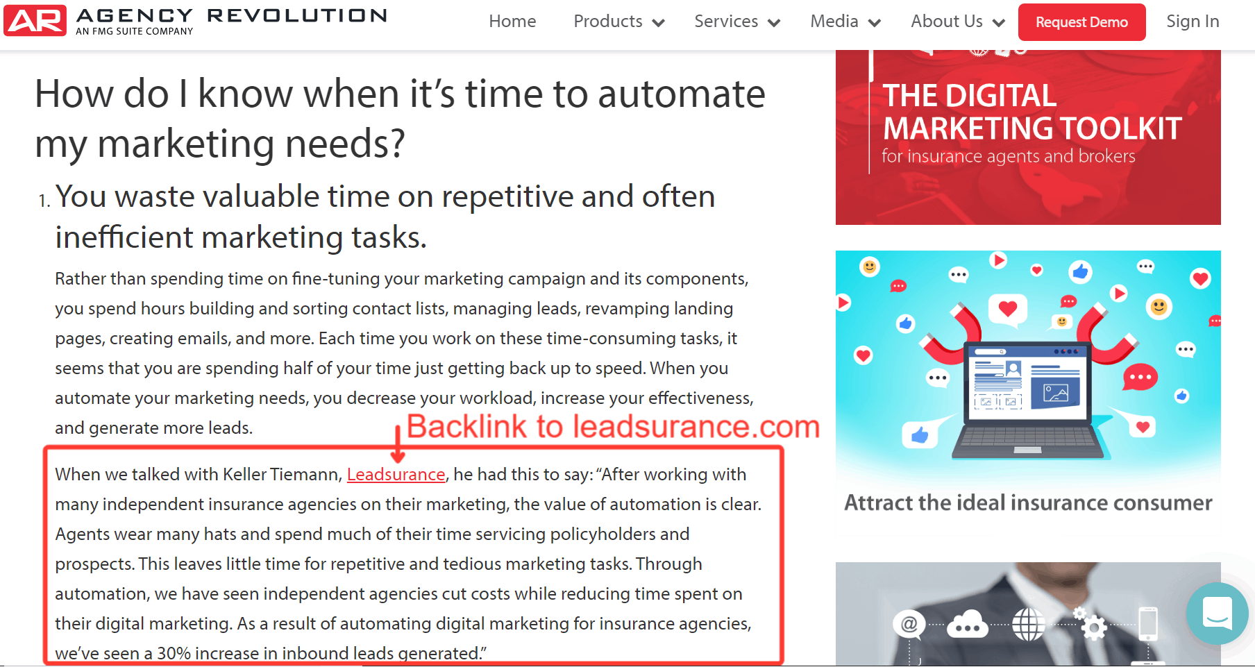 Example quote backlink for insurance website from HARO