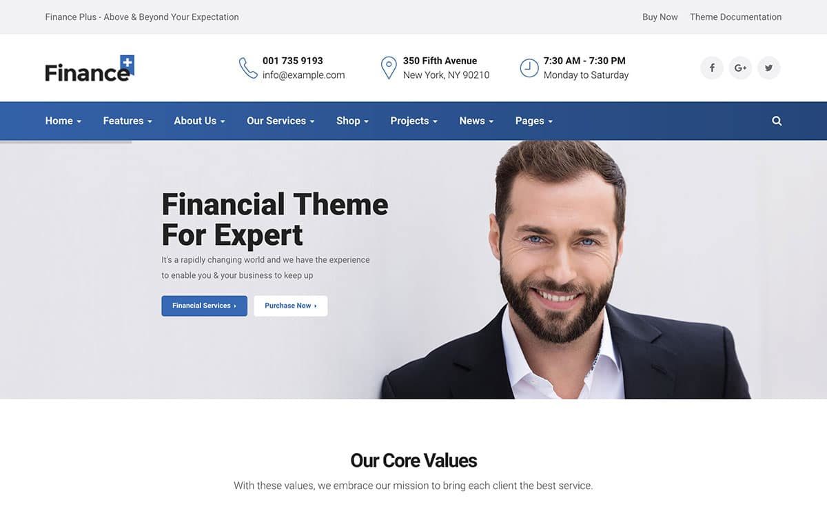 FinancePlus is a WordPress Theme Great for Insurance Web Design
