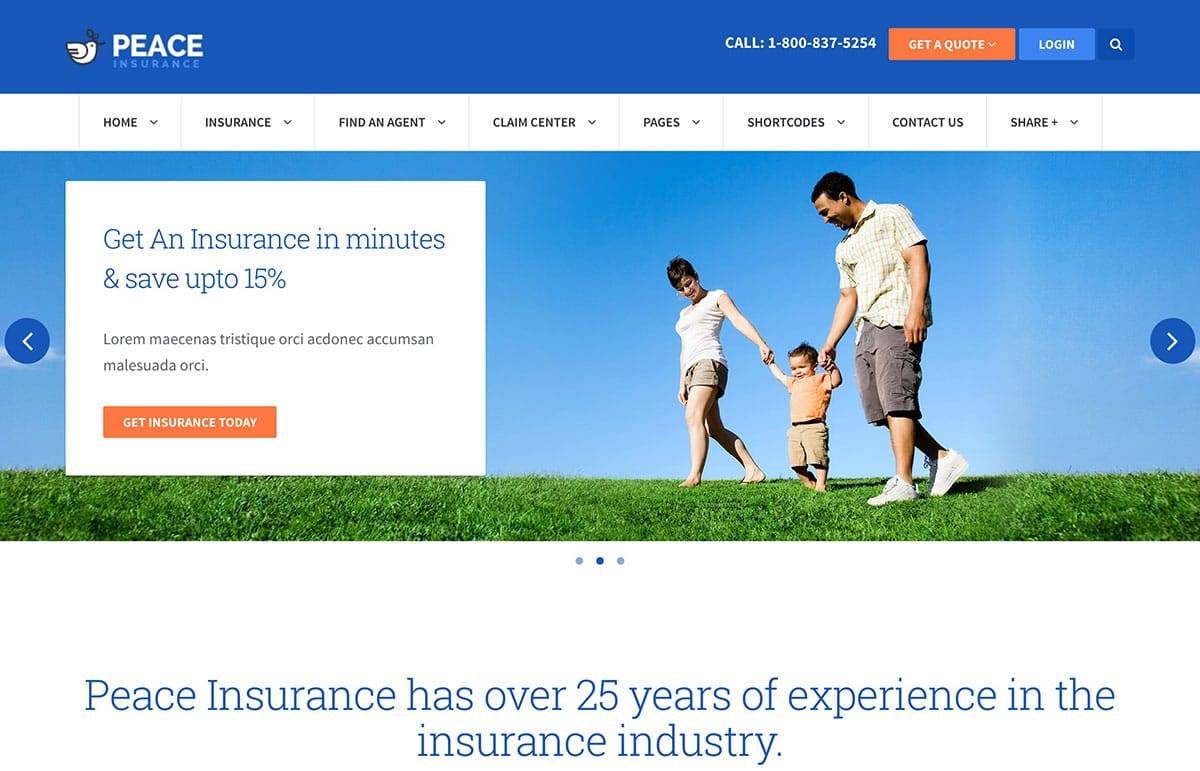 The Peace WP Theme is good for designing Insurance Websites