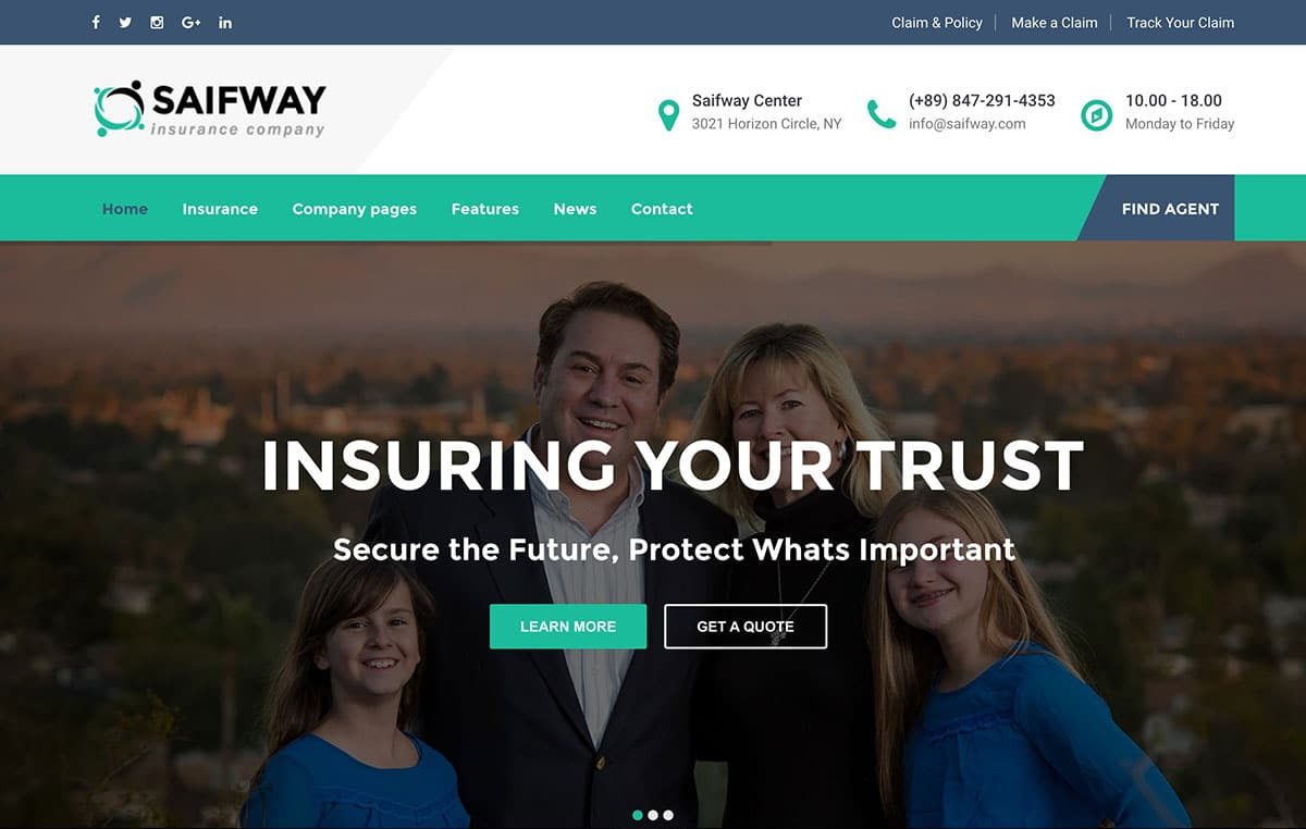 Try the Saifway WP Theme for building an insurance website