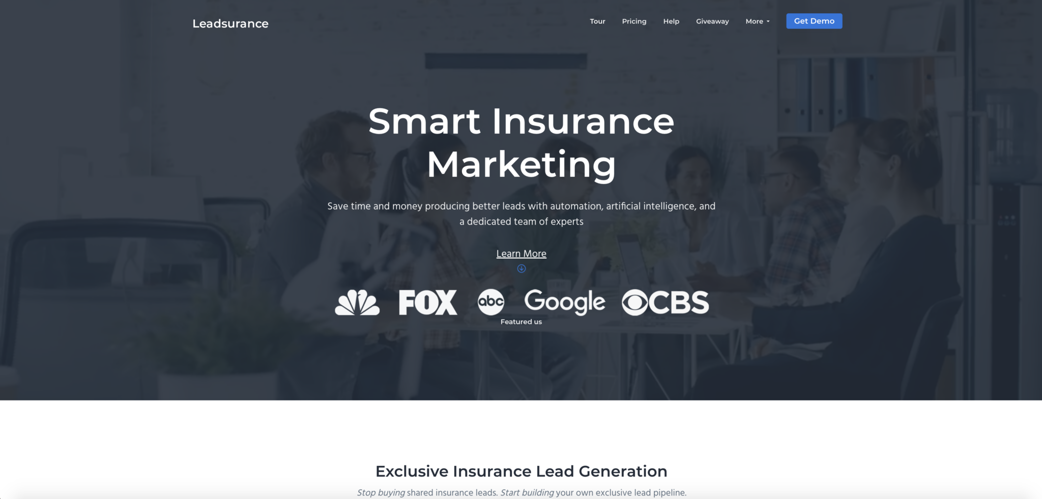 Version 1 of Leadsurance Website from 2017